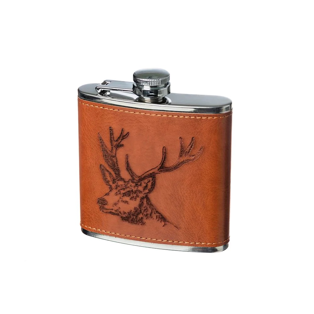 Selbrae House Leather Hip Flask - Stag