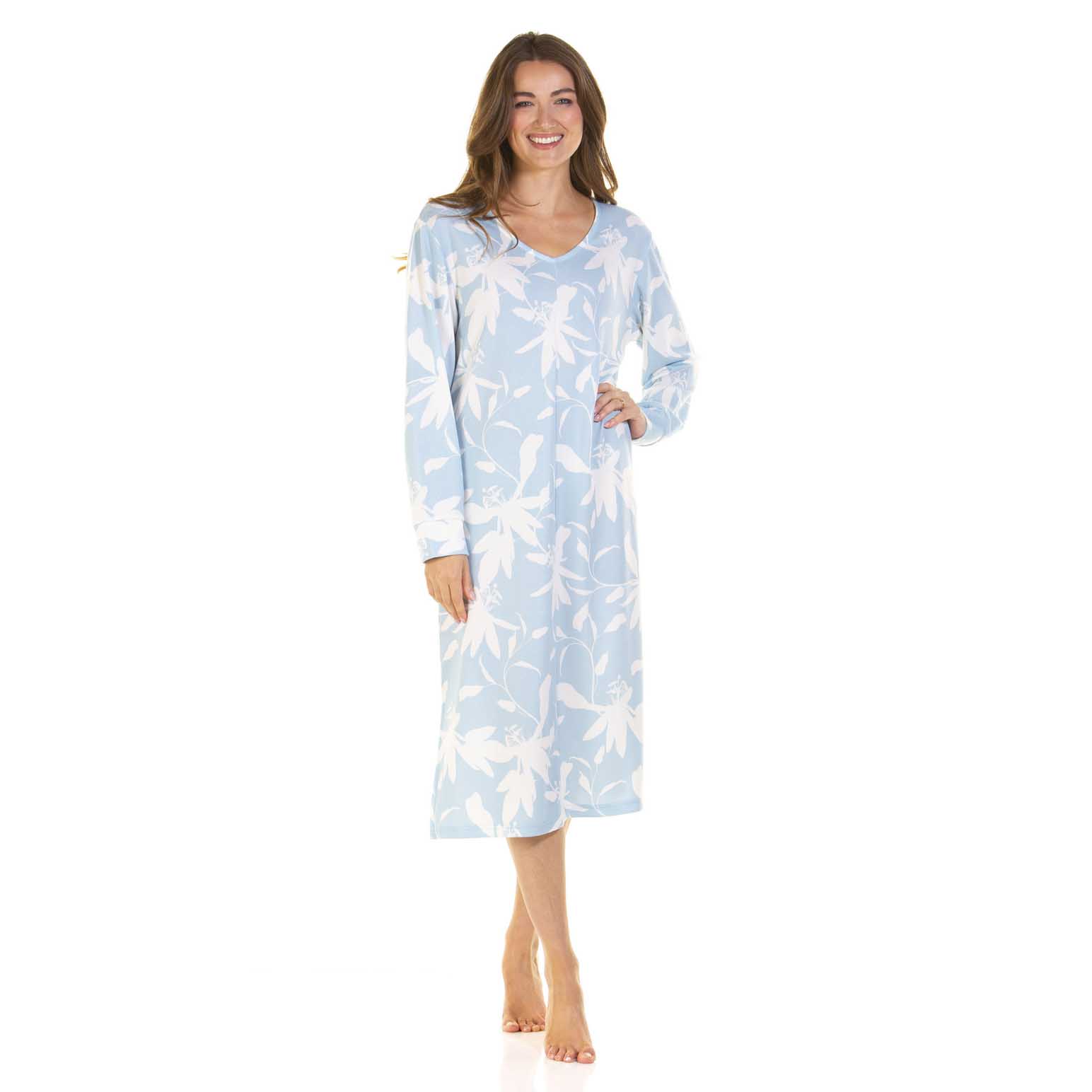La Marquise Floral Deluxe Long Sleeve V-Neck Nightdress