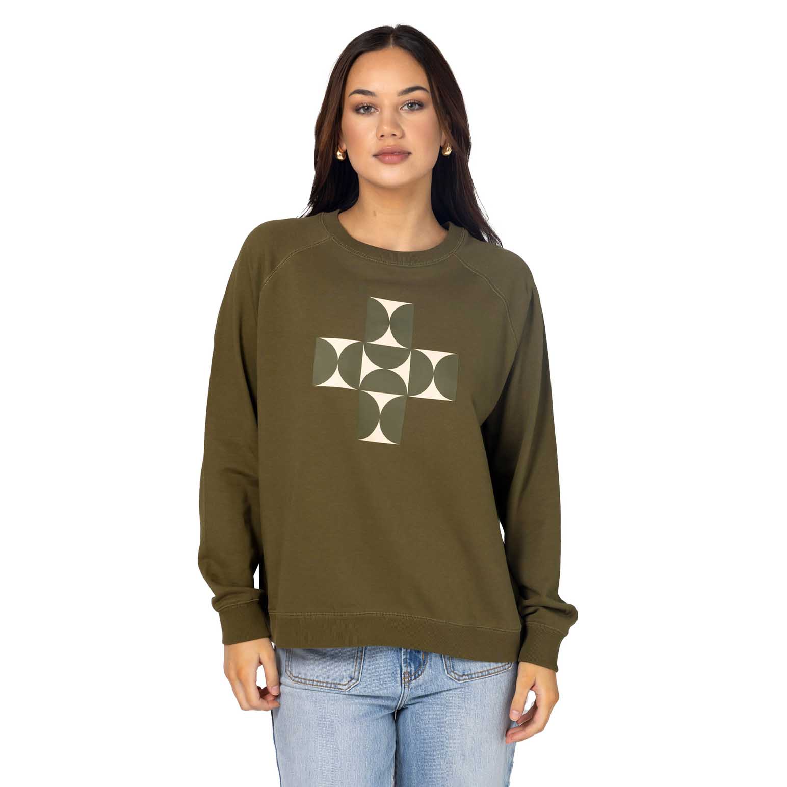 Stella + Gemma Classic Sweater Olive Mosaic