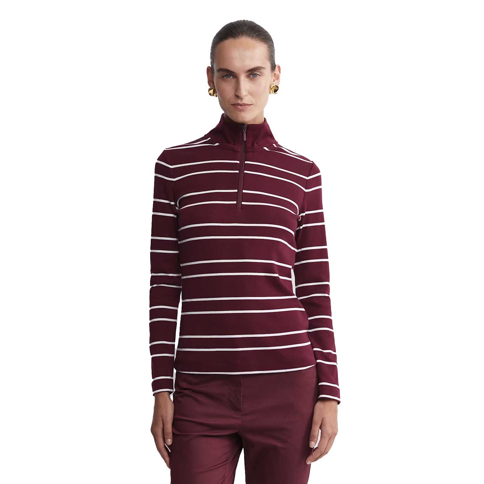 Sportscraft Lucy Stripe Zip Funnel Neck