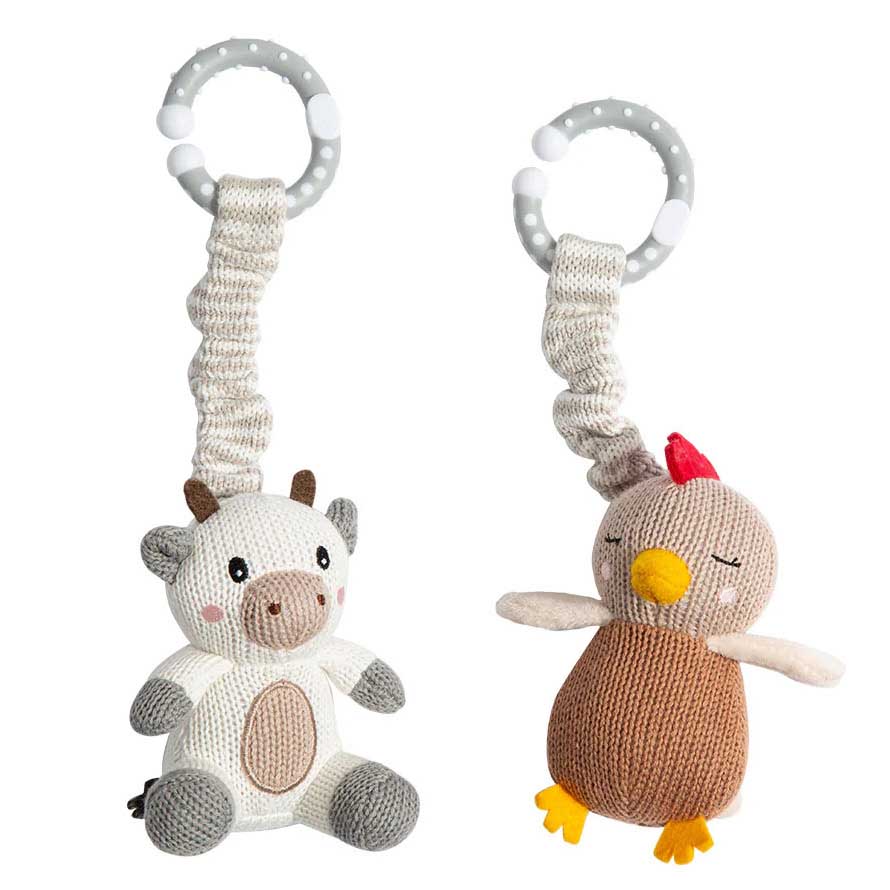 Living Textiles Stroller Toys 2 Pack - Cow & Chicken