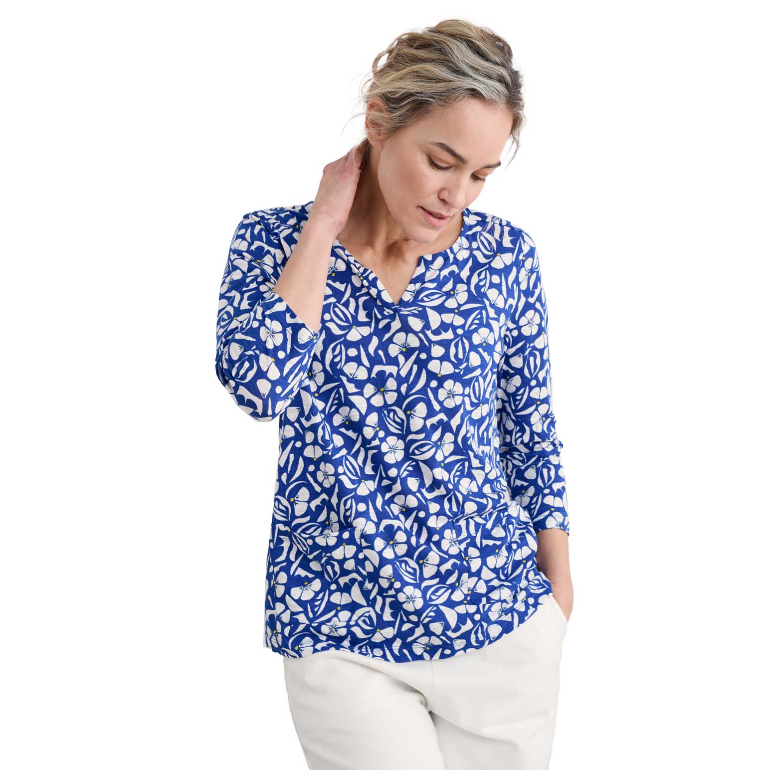 Seasalt Cornwall Gypsophilia Top Collaged Floral Bright Marine