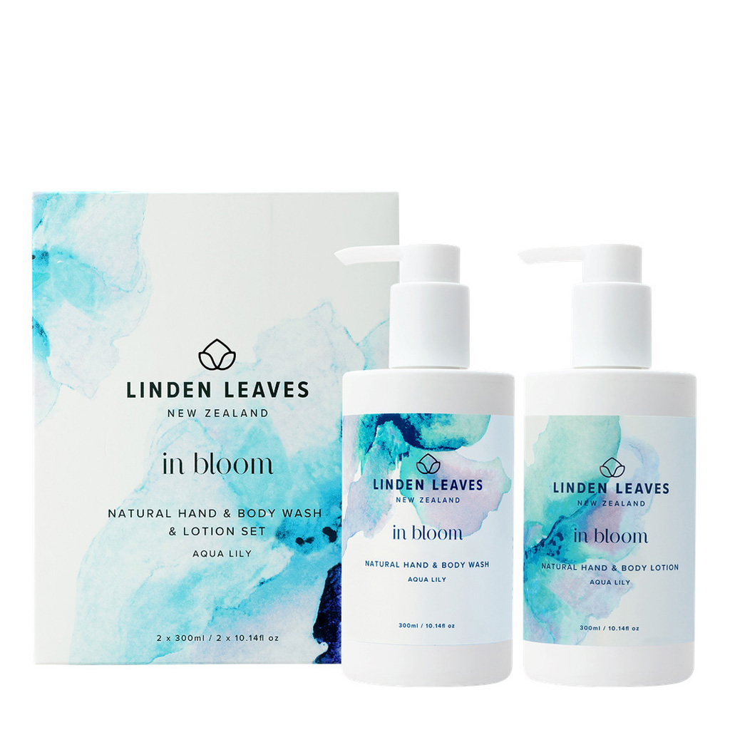 Linden Leaves In Bloom Aqua Lily Hand & Body Wash & Lotion Boxed Set