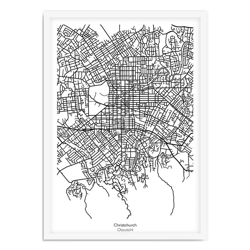 Christchurch Mapscape Framed A2 Print - White