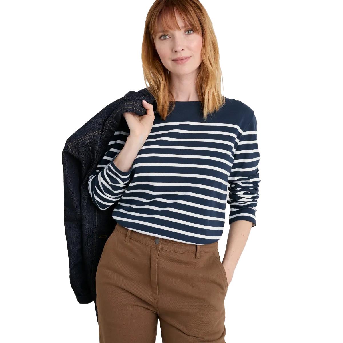 Seasalt Cornwall Sailor Shirt LS Falmouth Breton Maritime Chalk
