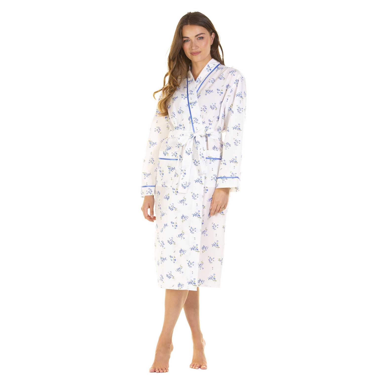 La Marquise Meadow Woven Polycotton Robe With Satin Trim & Pockets