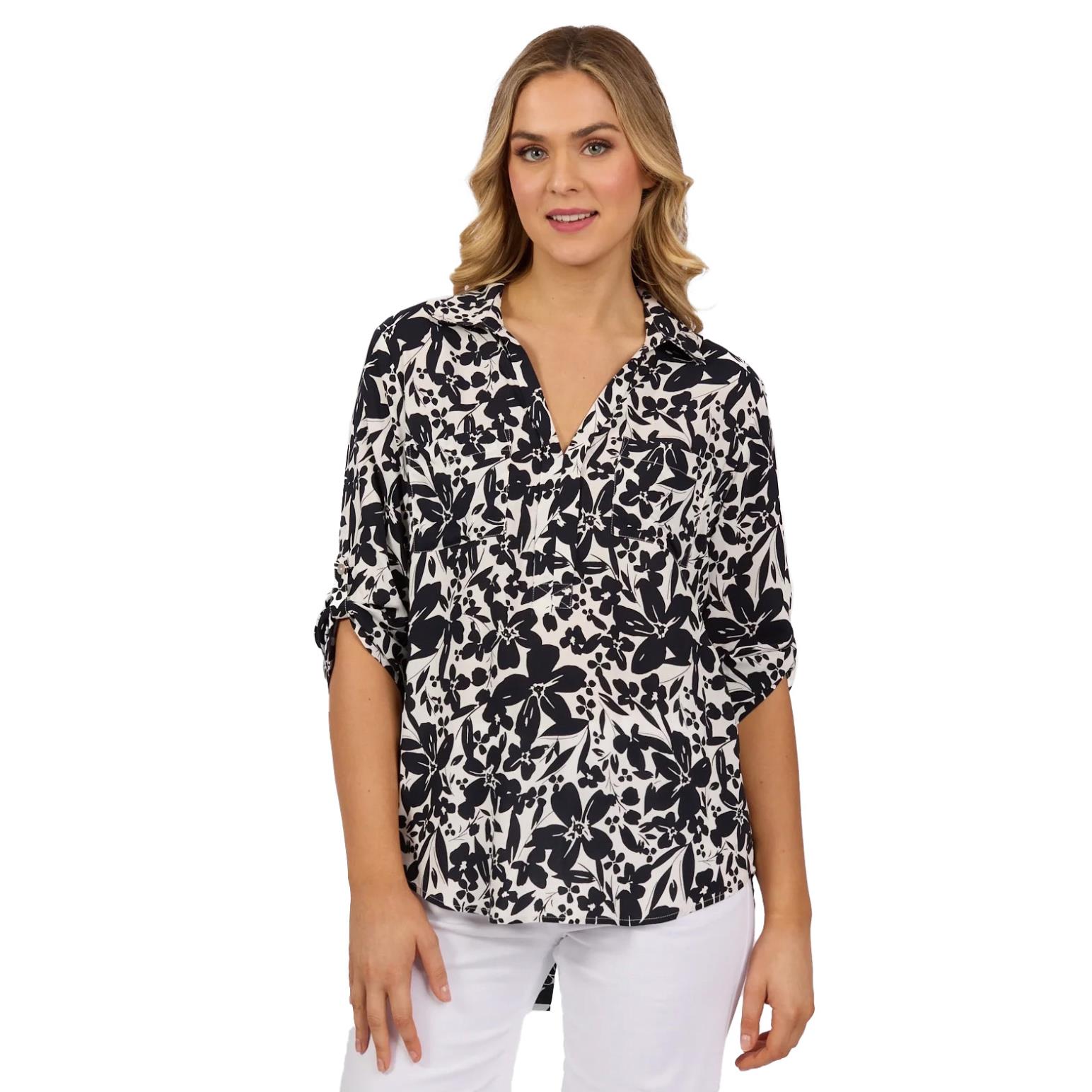 Vassalli Open Placket Shirt With Tab Sleeve