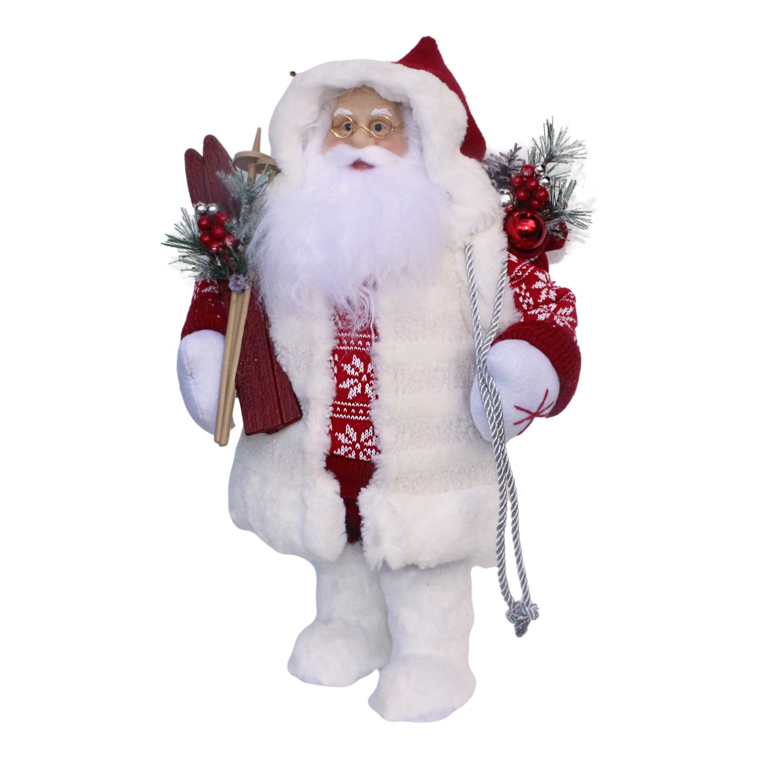 Santa Standing With Bag And Ski 18 Inch