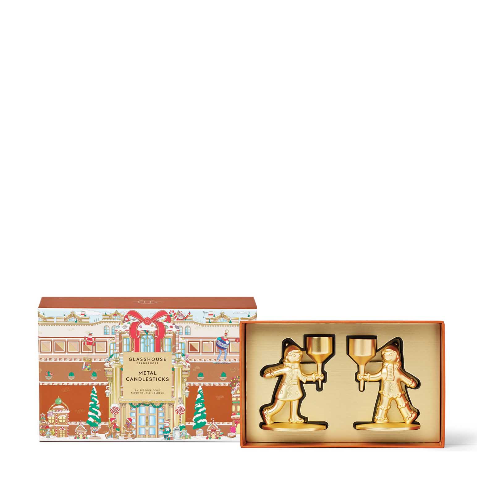 Glasshouse Fragrances Metal Christmas Candlesticks - Set Of 2