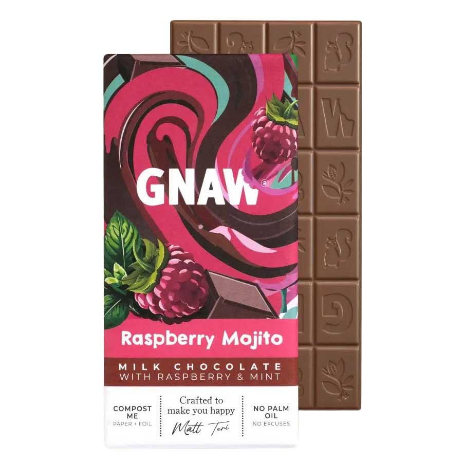 GNAW Raspberry Mojito Milk Chocolate Bar 80g