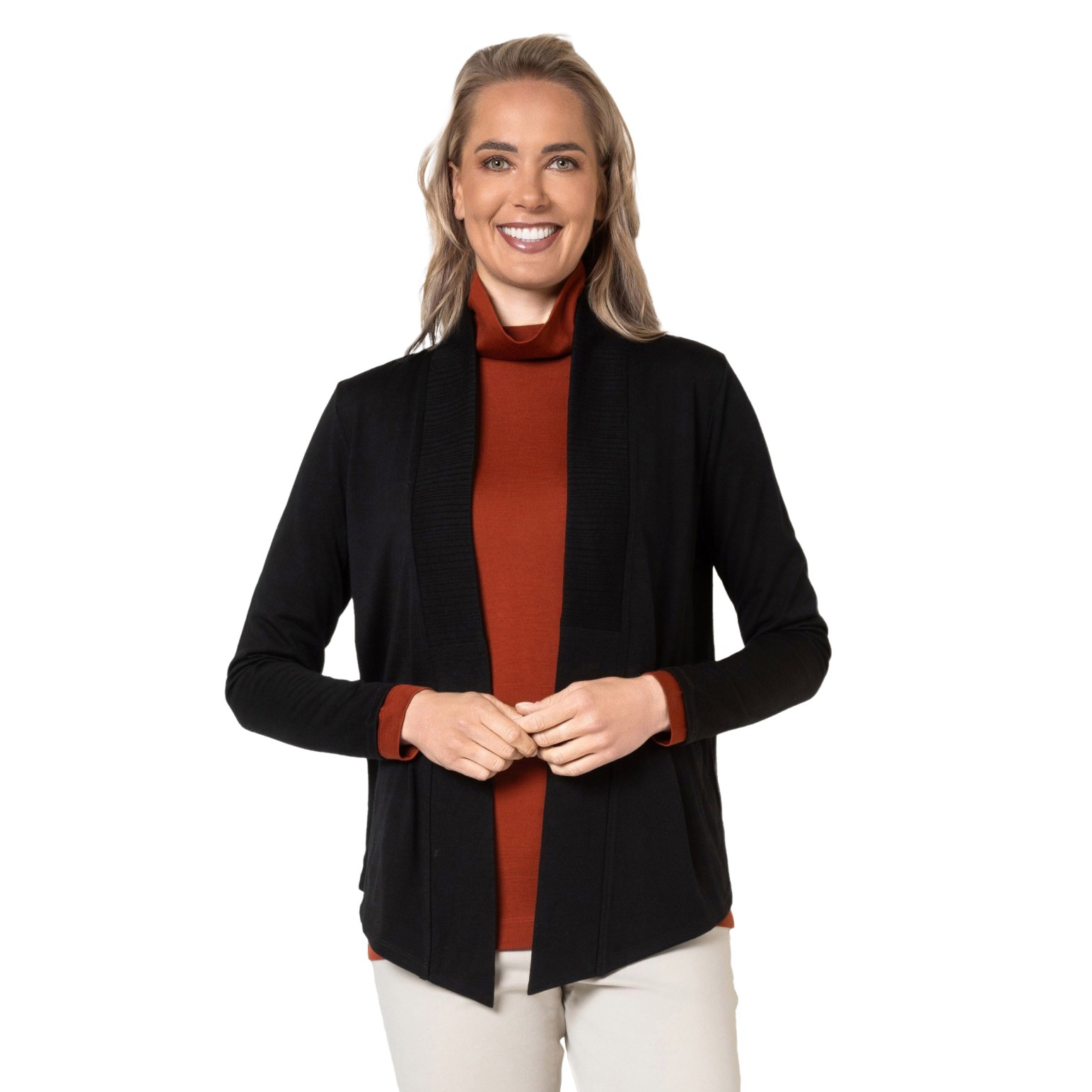 B Merino Rib Trim Cardi