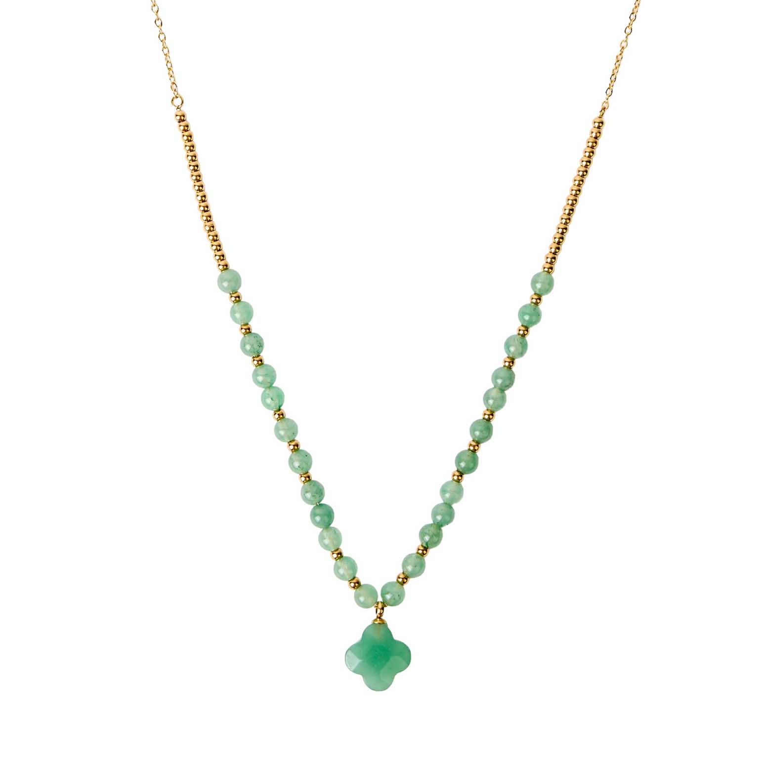 Stella + Gemma Necklace Gold with Green Aventurine Clover