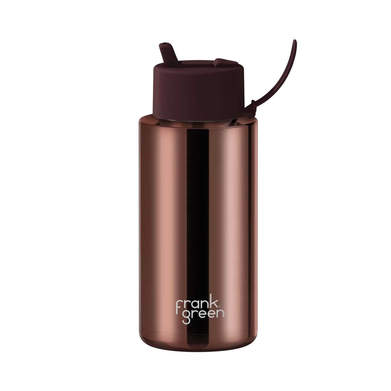 frank green 34oz Reusable Bottle Chrome w Flip Straw Chocolate