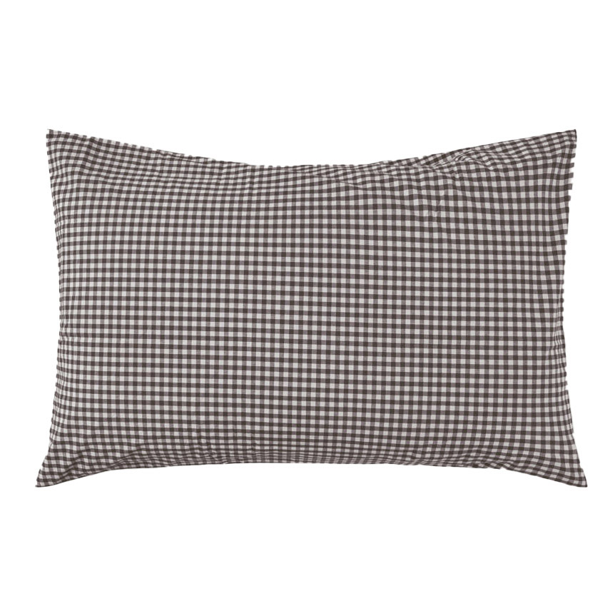 Città Gingham Organic Cotton Pillowcase Pair Cocoa 76x50cm