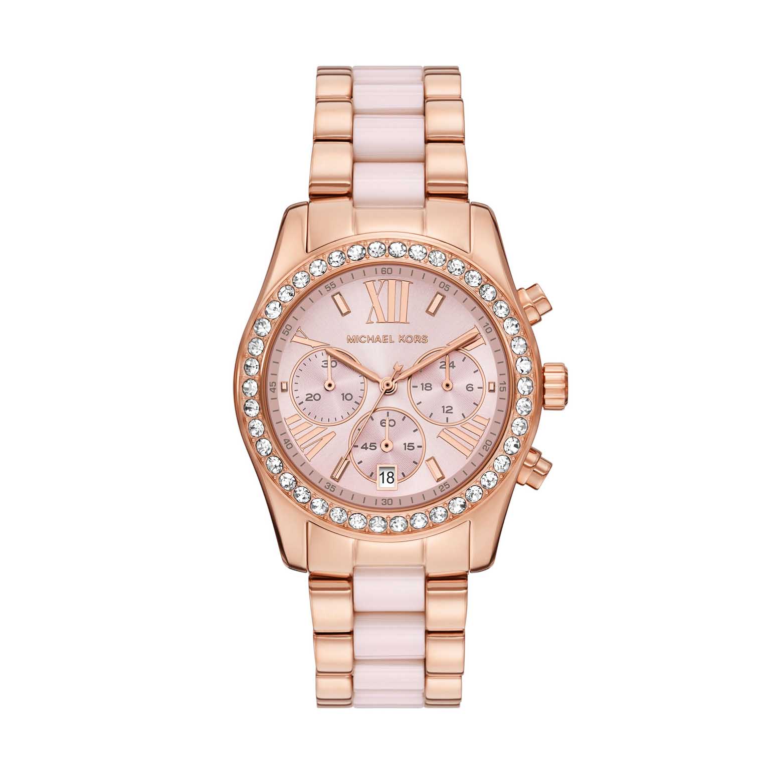 Michael Kors Lexington Chronograph Pink Ceramic And Rose Gold-Tone SS Watch