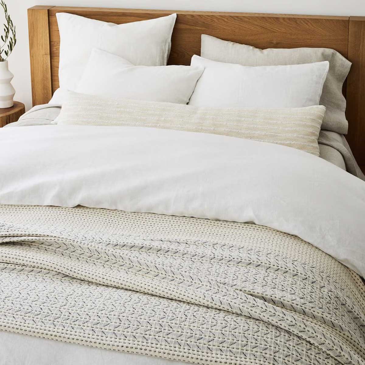 West Elm Mixed Herringbone Blanket Ivory