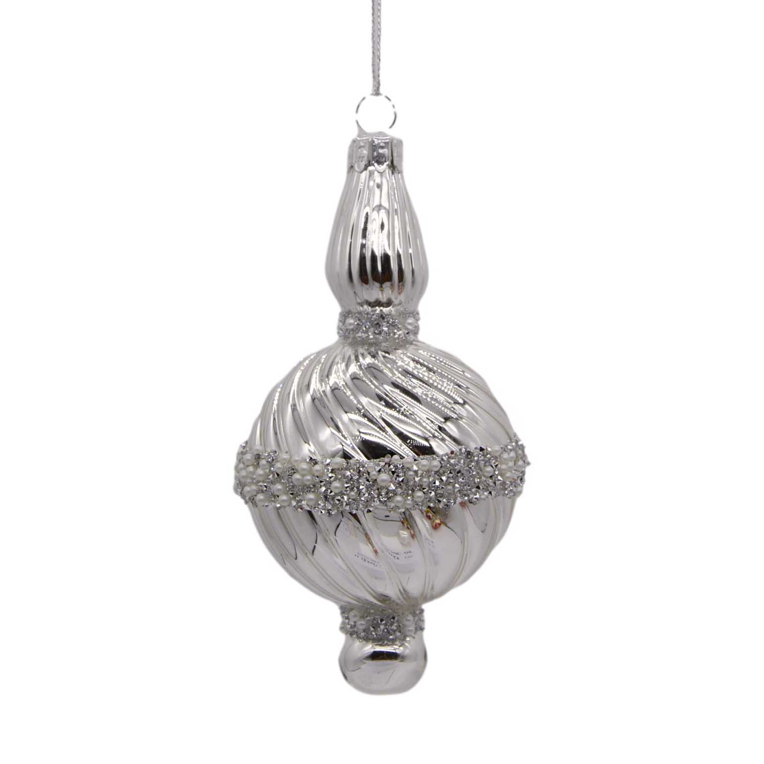 Glass Finial Solid Silver With Beaded Band 14cm