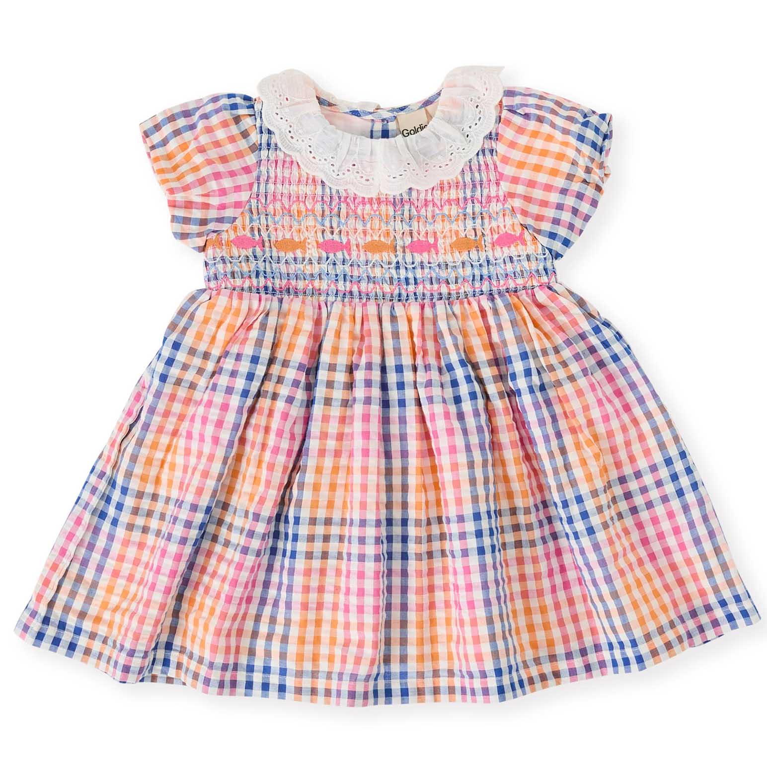 Goldie + Ace Rainbow Gingham Flo Smocked Dress 6M-2Y