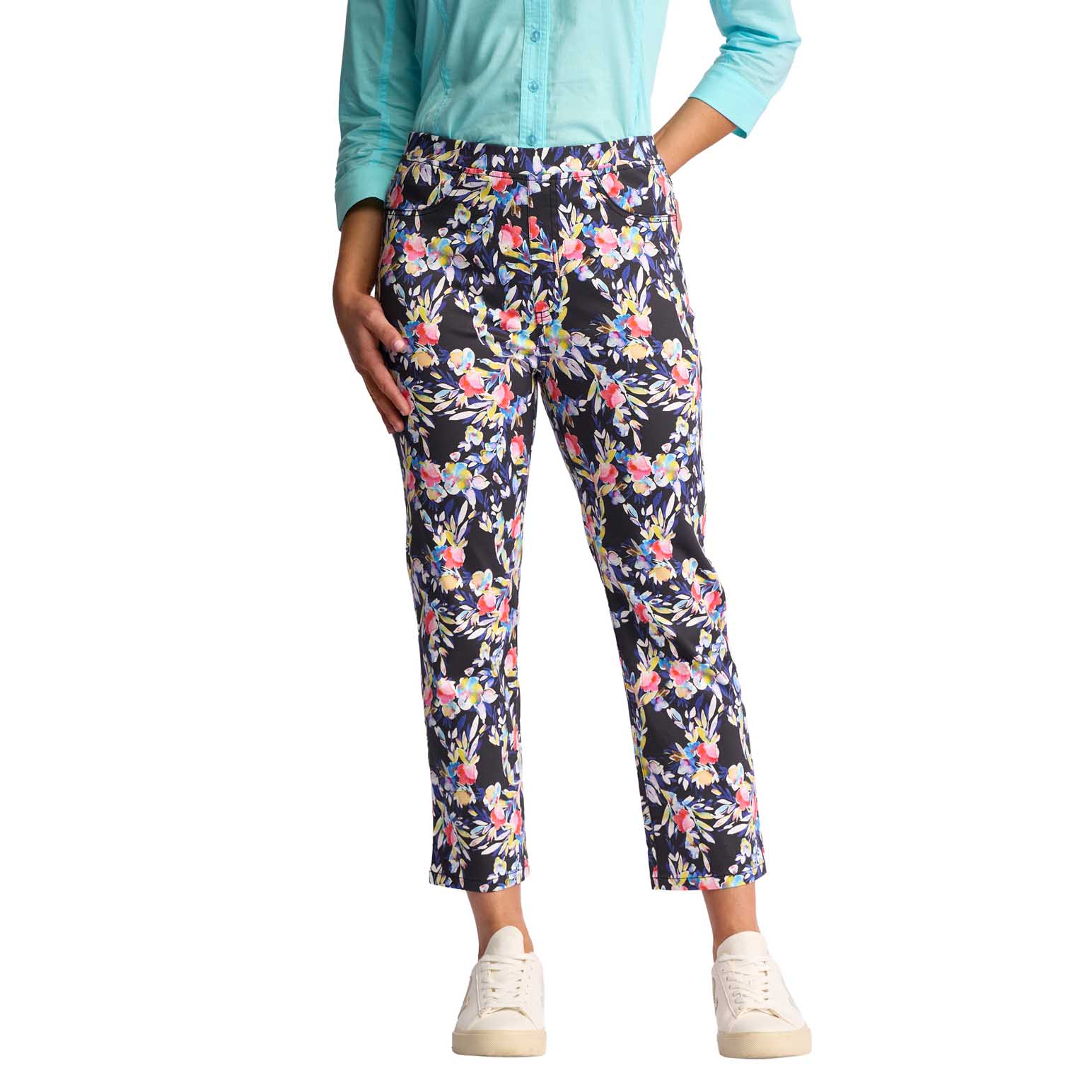 Vassalli Slim Leg 7/8 Length Contrast Stitch Denim Pull On