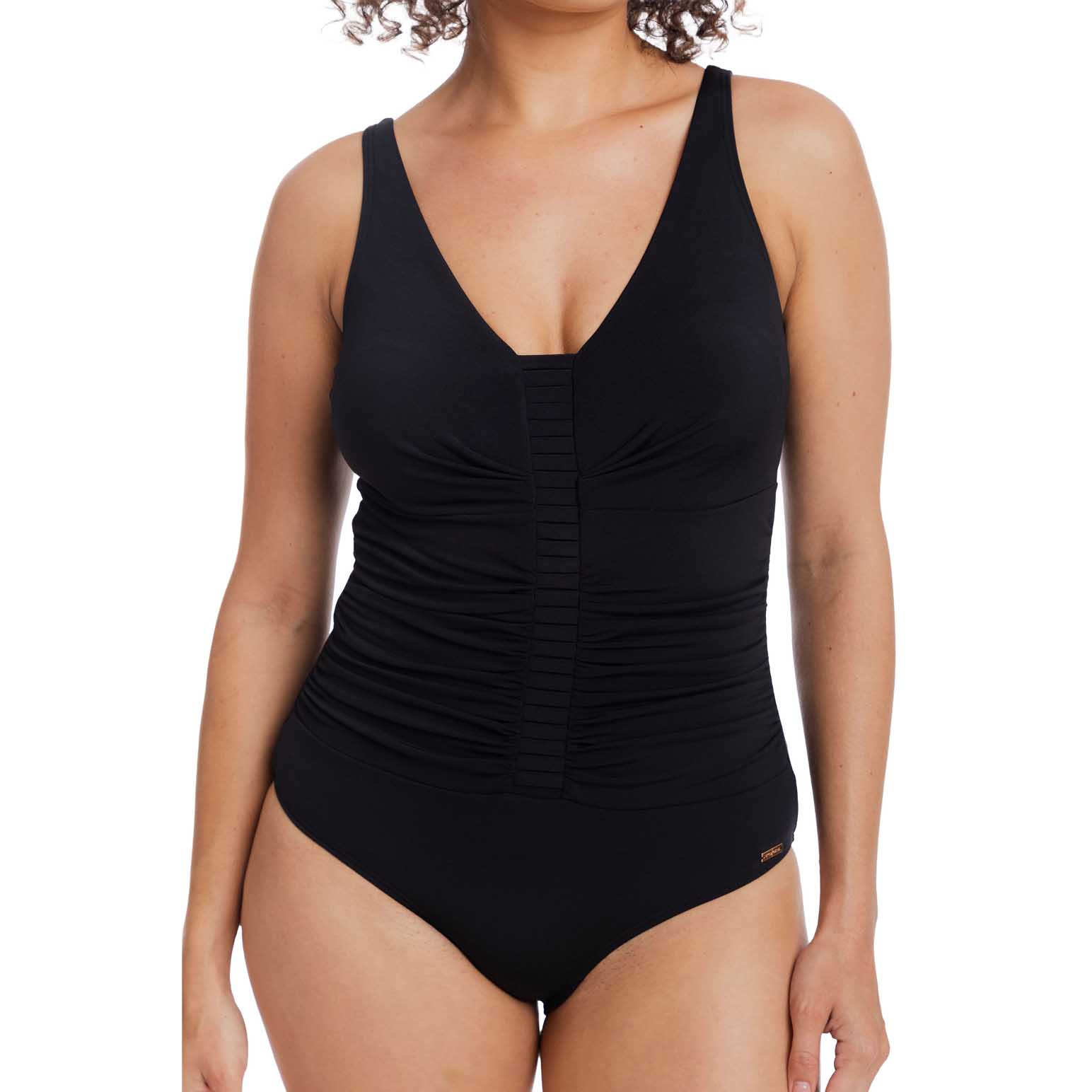 Togs Black V-Neck Ruched Swimsuit