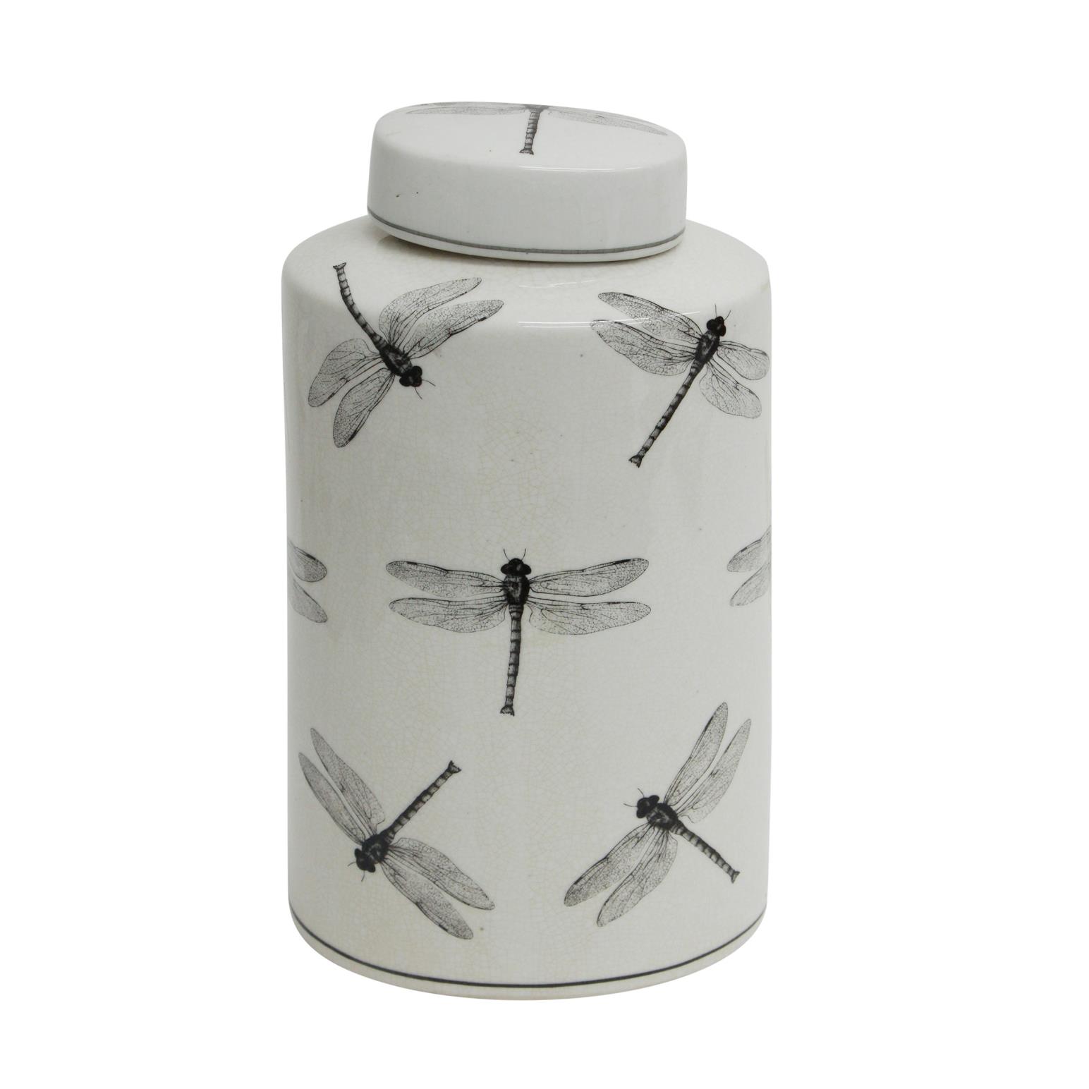 French Country Dragonfly Oval Lidded Jar