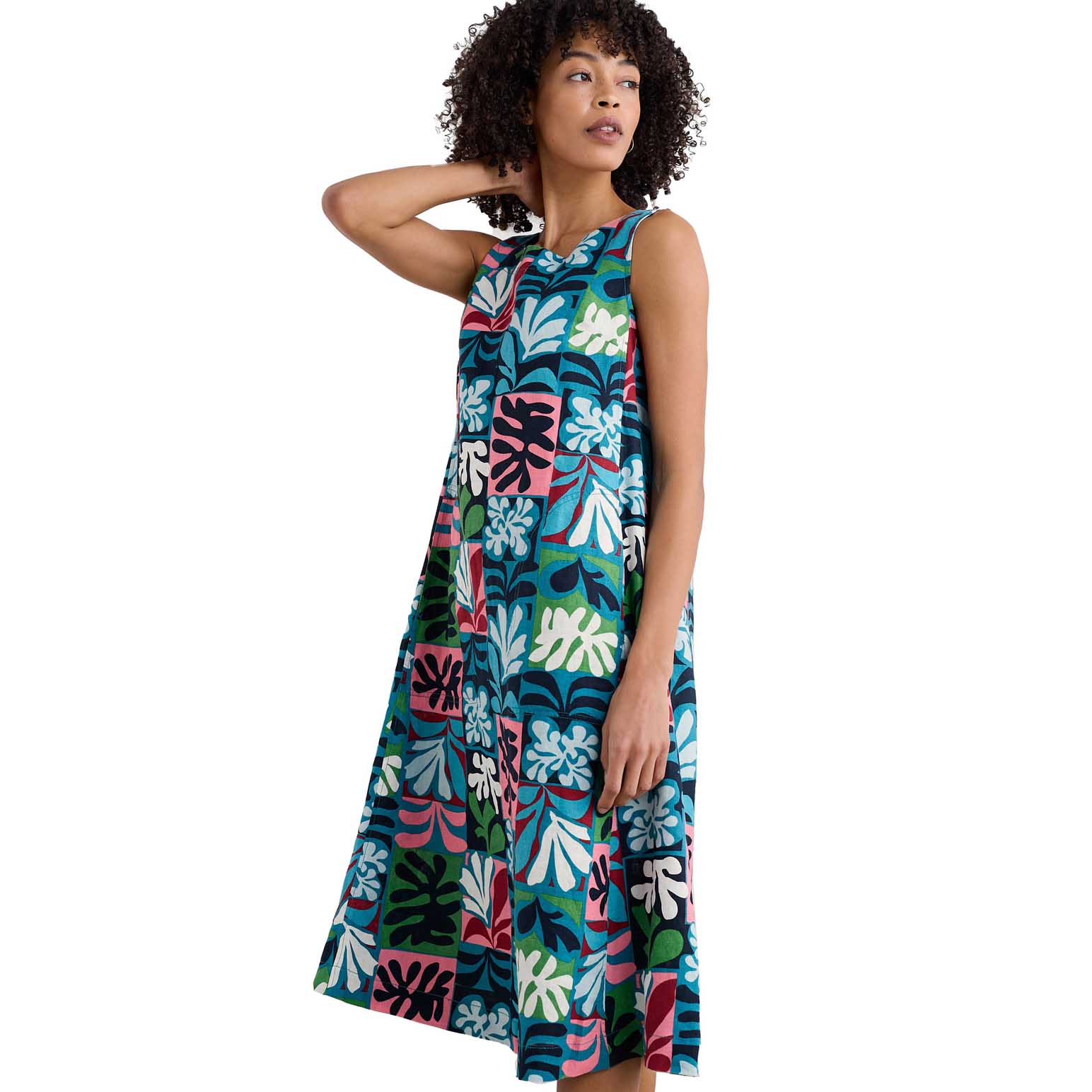 Seasalt Cornwall Cresting Waves Dress Collage Seaweed Mid Teal