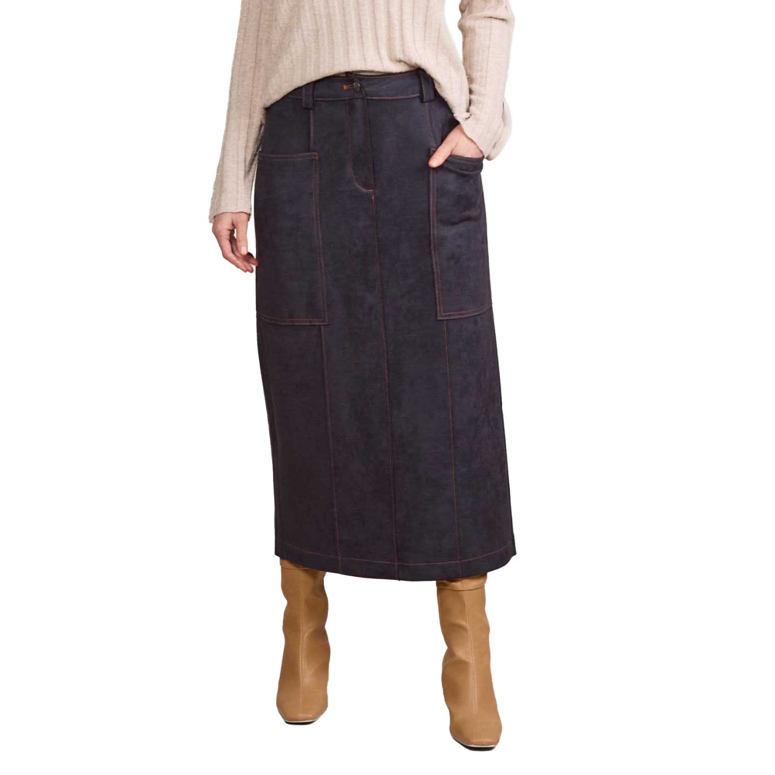 Vassalli Mid Length Skirt With Contrast Stitch