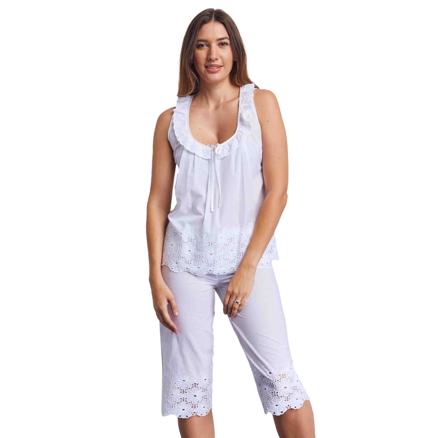 Cottonreal Grand Schiffli Tunic Capri Pj Set