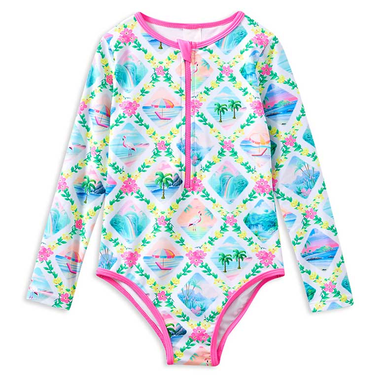 Milky Aloha Long Sleeve Swimsuit 00-1Y