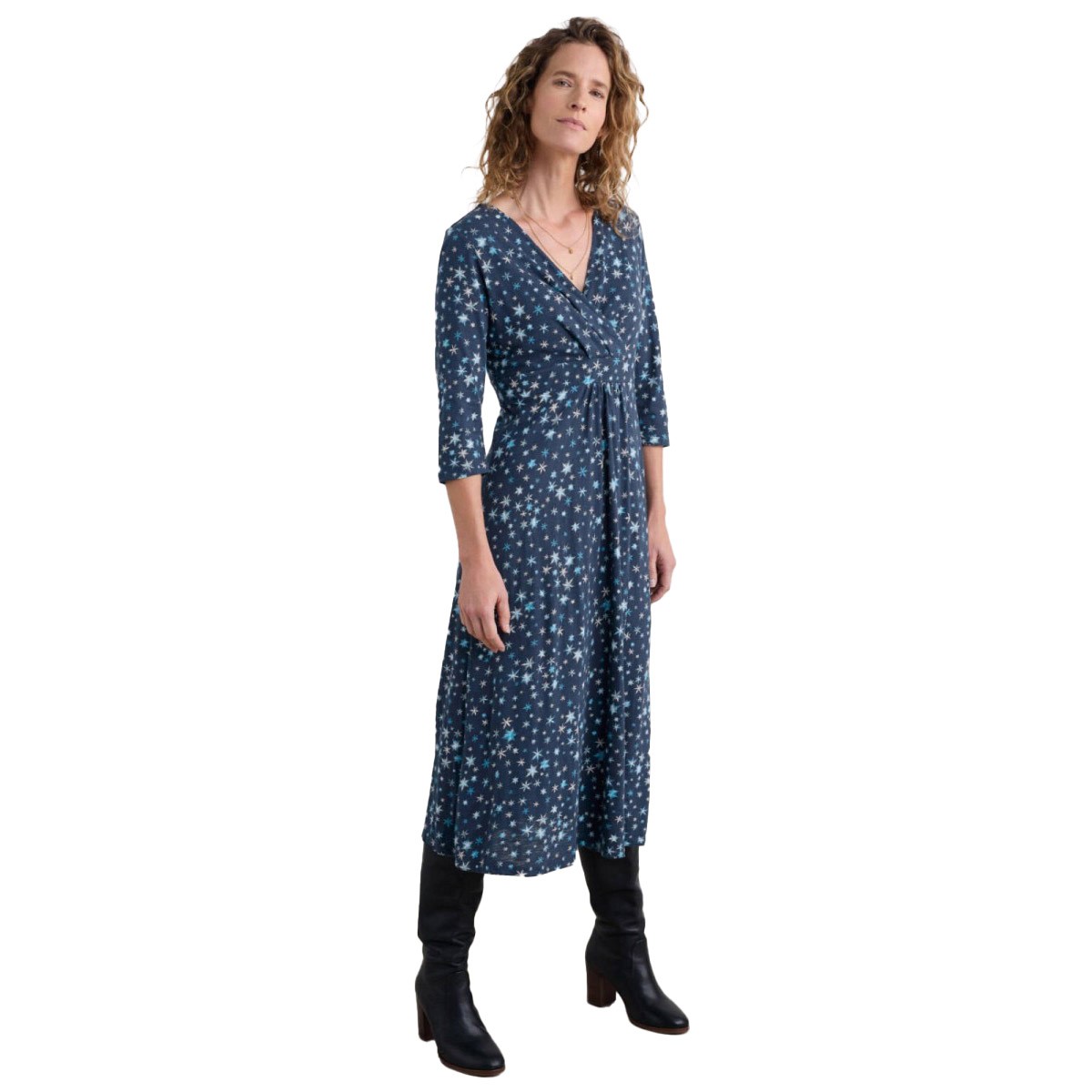 Seasalt Cornwall 3/4 Chapelle Dress Snow Stars Maritime