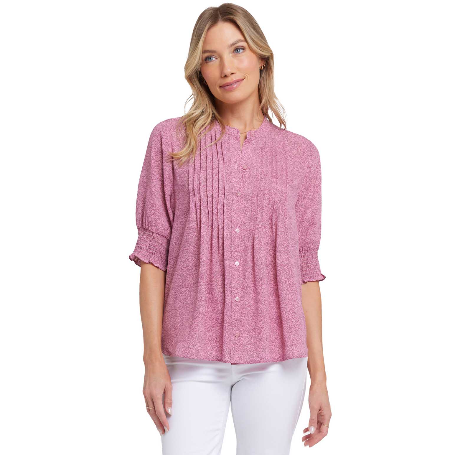 NYDJ S/S Pleated Peasant Blouse