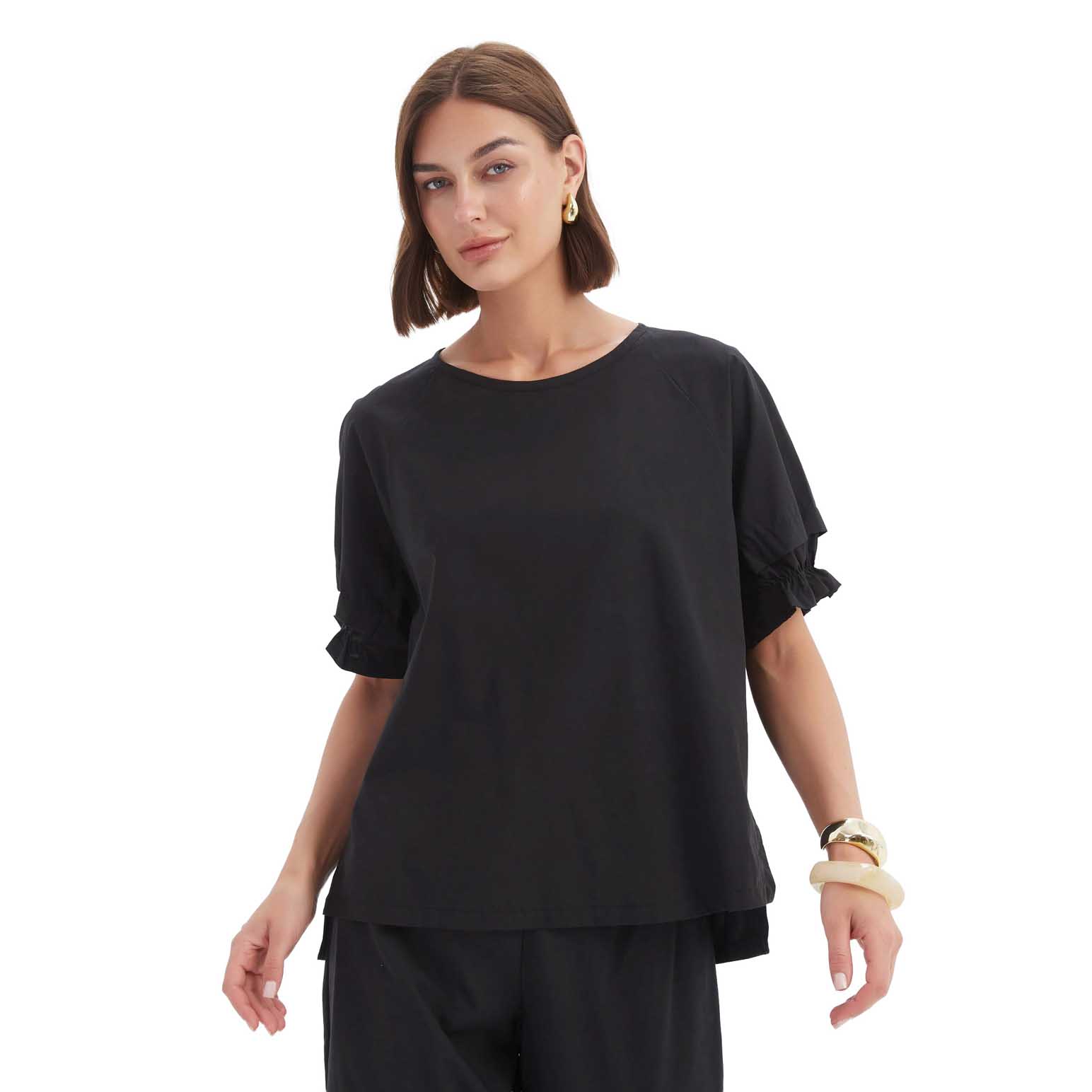 TIRELLI Ruffle Sleeve Lyocell Top