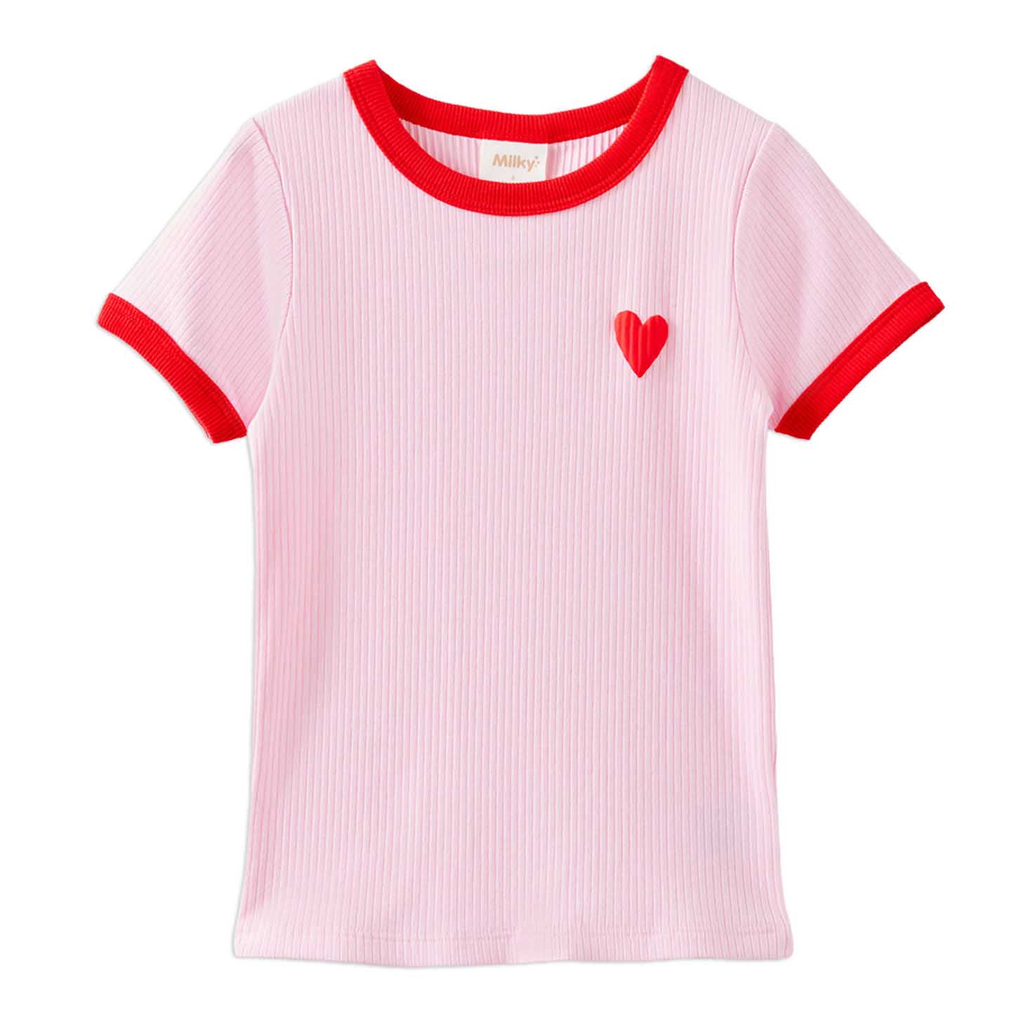 Milky Pink Lady Rib Tee 2-7Y