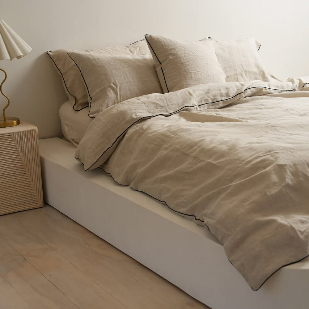 Home Lab 100% French Flax Linen Piped Duvet Set