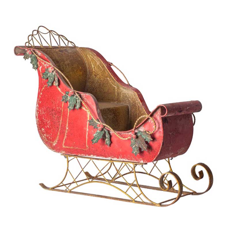 French Country Holly Santa Sleigh