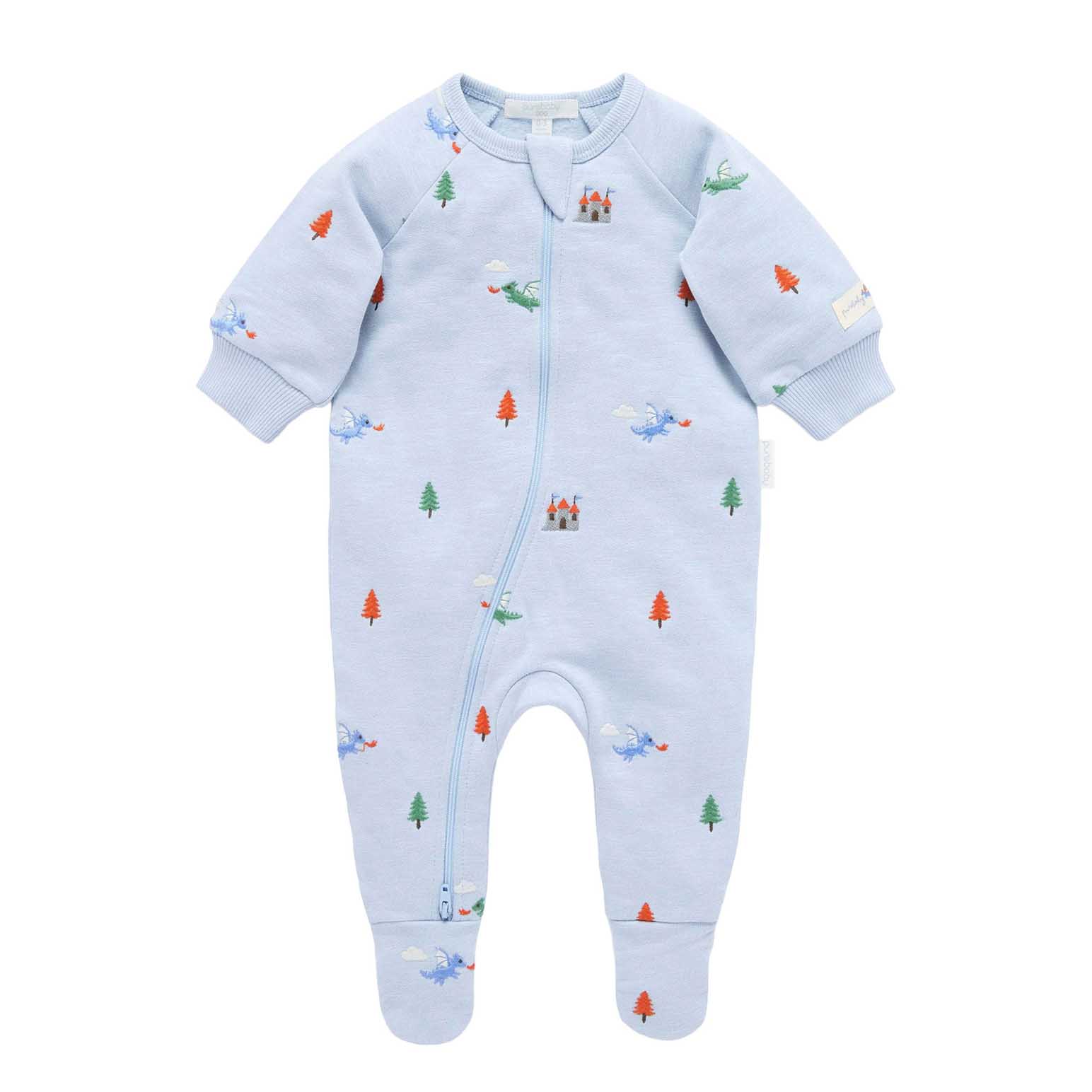 Purebaby Embroidered Fleece Growsuit