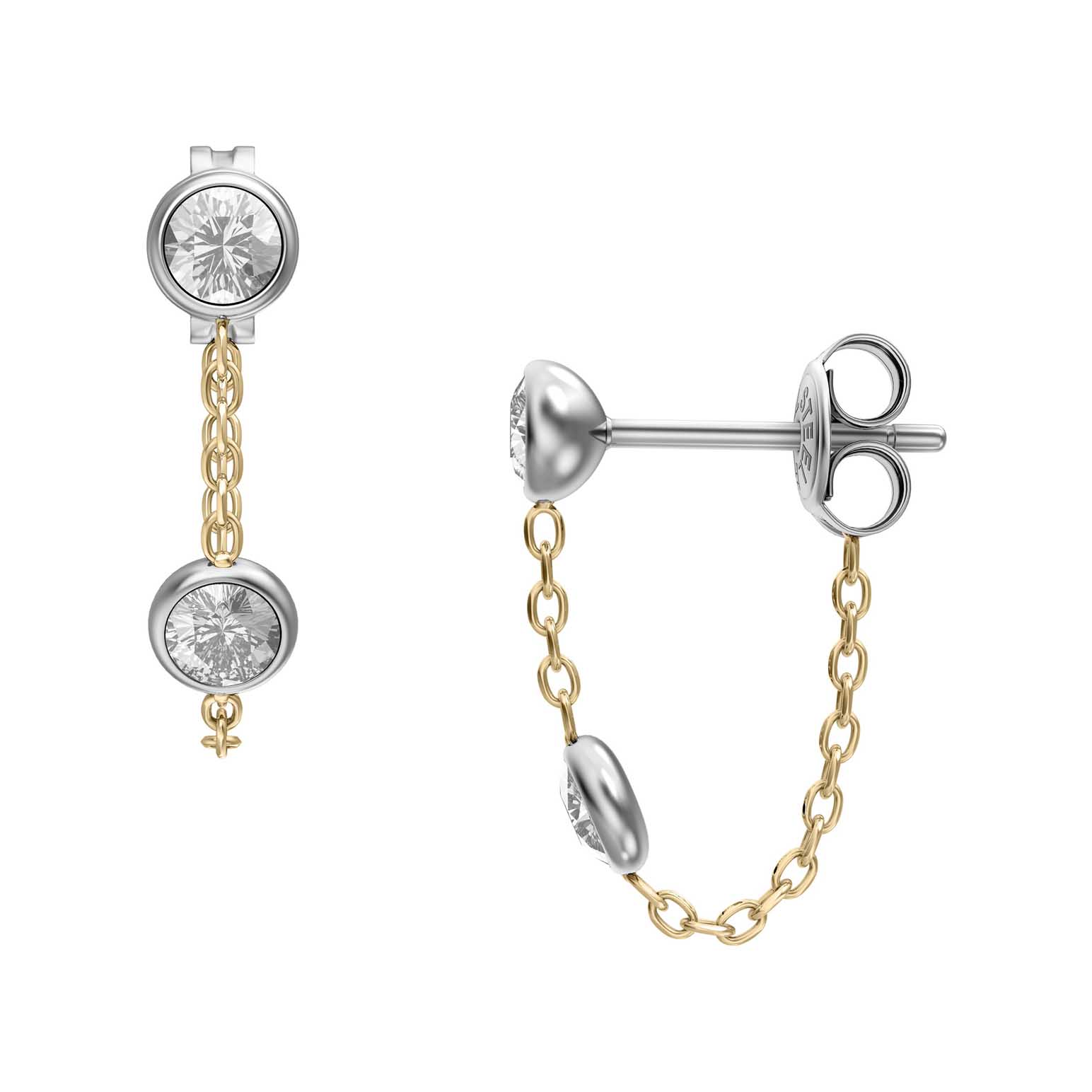 Fossil Ellis Diamond By The Yard Two-Tone SS Front To Back Earrings