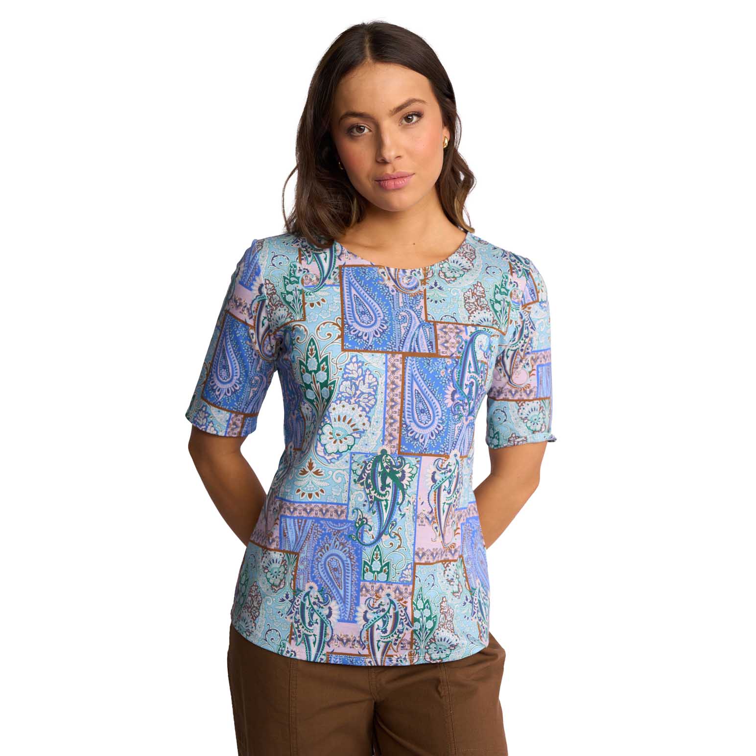 Vassalli 3/4 Sleeve Round Neck Knit Top