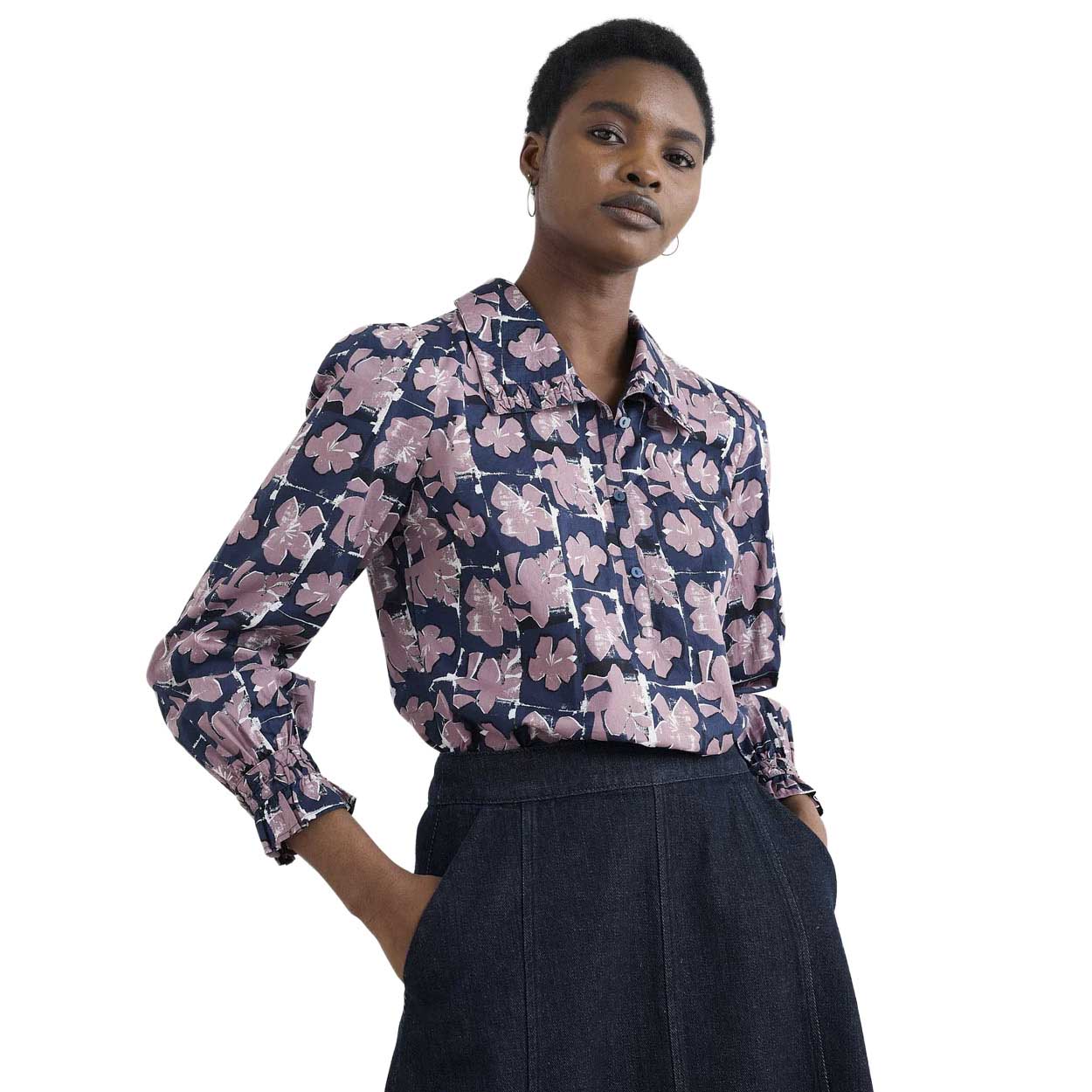 Seasalt Cornwall Ysella Top Monoprint Floral Maritime