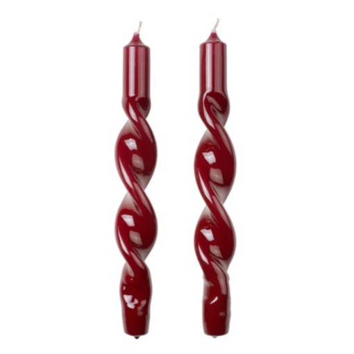 Broste Candle Twist Giftboxed Set Of 2 - Glossy Burgundy