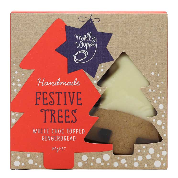 Molly Woppy Festive Gingerbread White Choc Topped Tree Large 44g