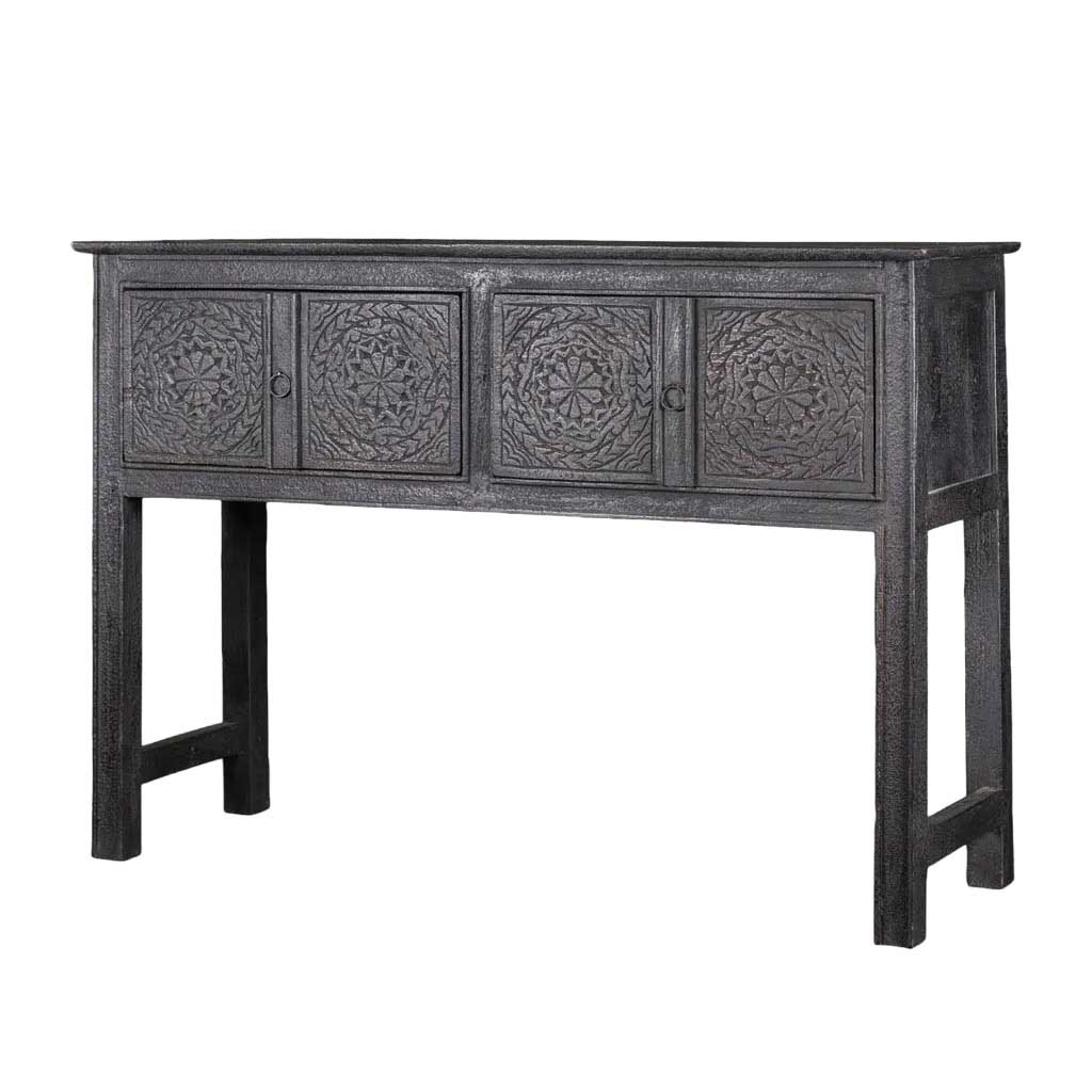 French Country Theron Carved Wooden Console Black