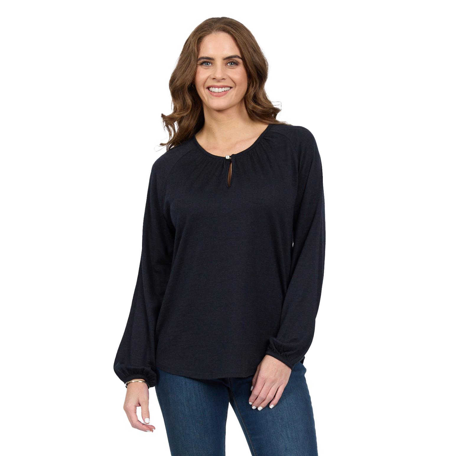 Vassalli 100% Merino Round Neck Top With Front Keyhole