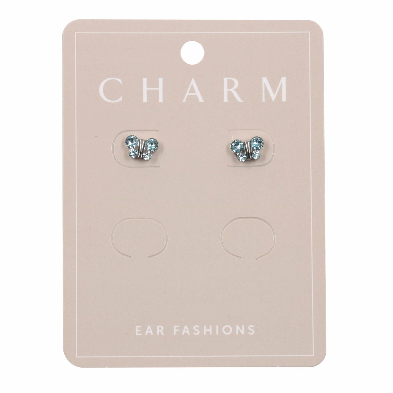 Charm Silver Aqua Crystal Butterfly