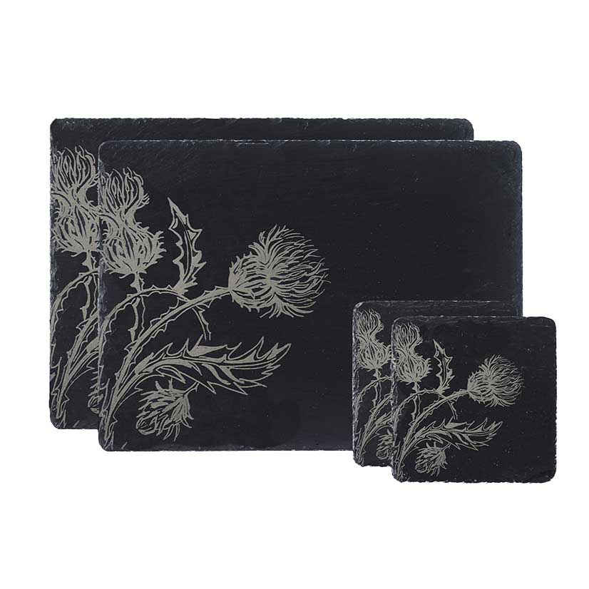 Selbrae House Slate Place Mat & Coaster Set  - Thistle Trio