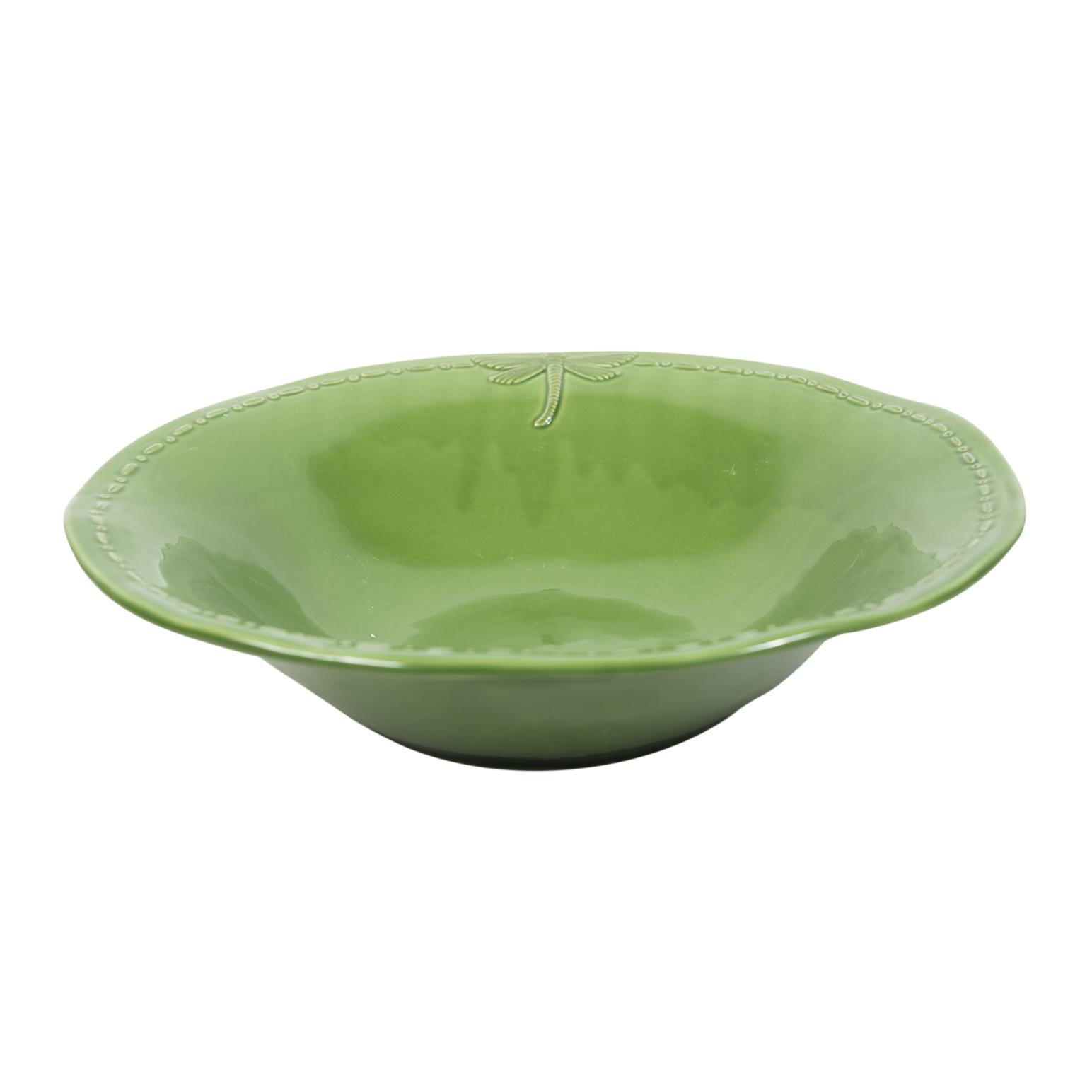 French Country Dragonfly Stoneware Green Salad Bowl Small