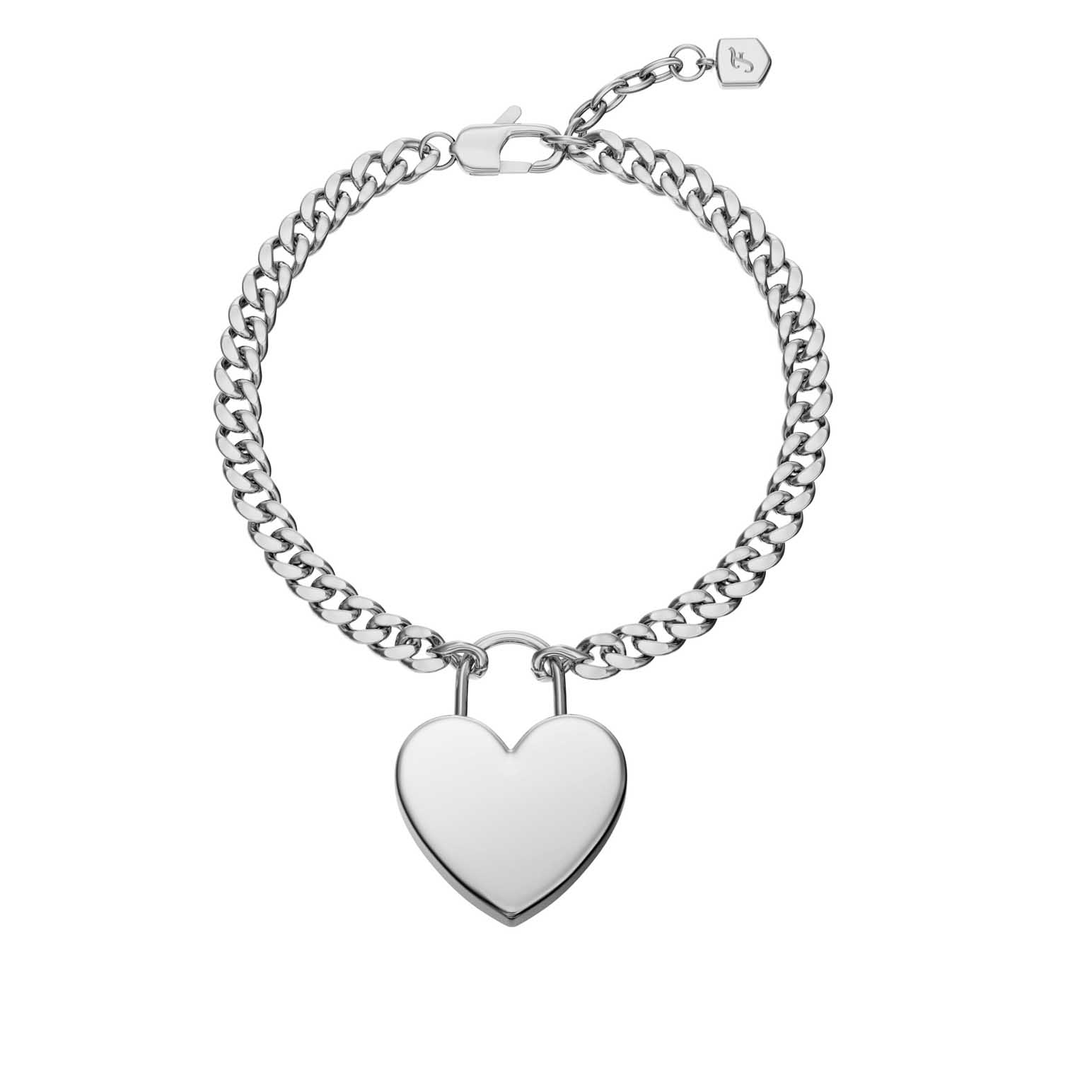 Fossil Sutton Silver-Tone Stainless Steel Heart Bracelet
