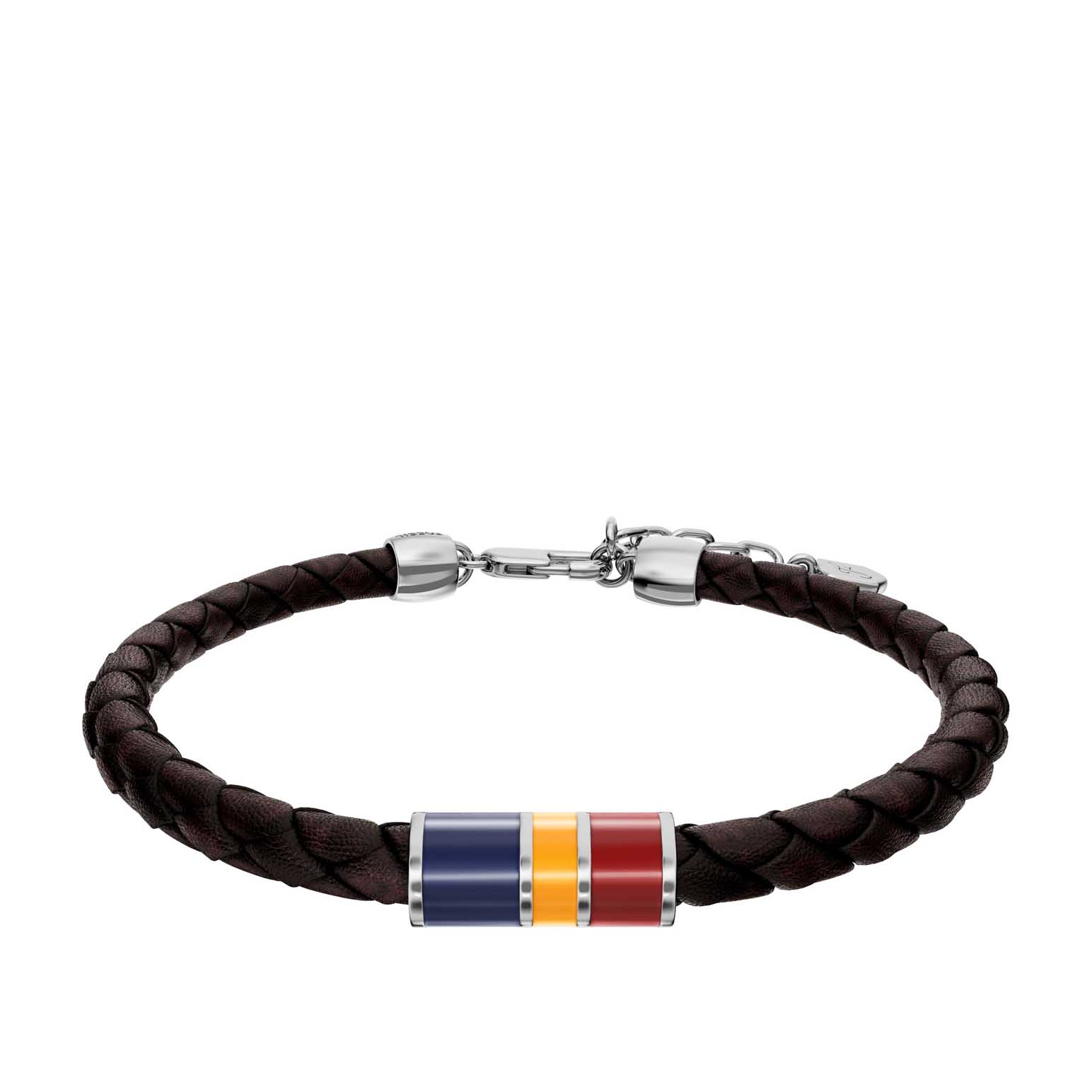 Fossil Everett Enamel Brown Leather Station Bracelet