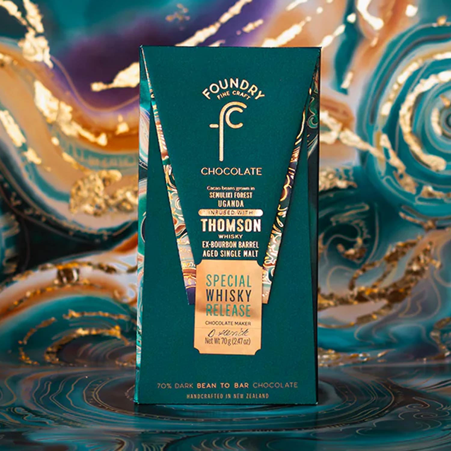 Foundry Uganda x Thomson ex-Bourbon Barrel-aged Whisky 70% Dark Choc 70g