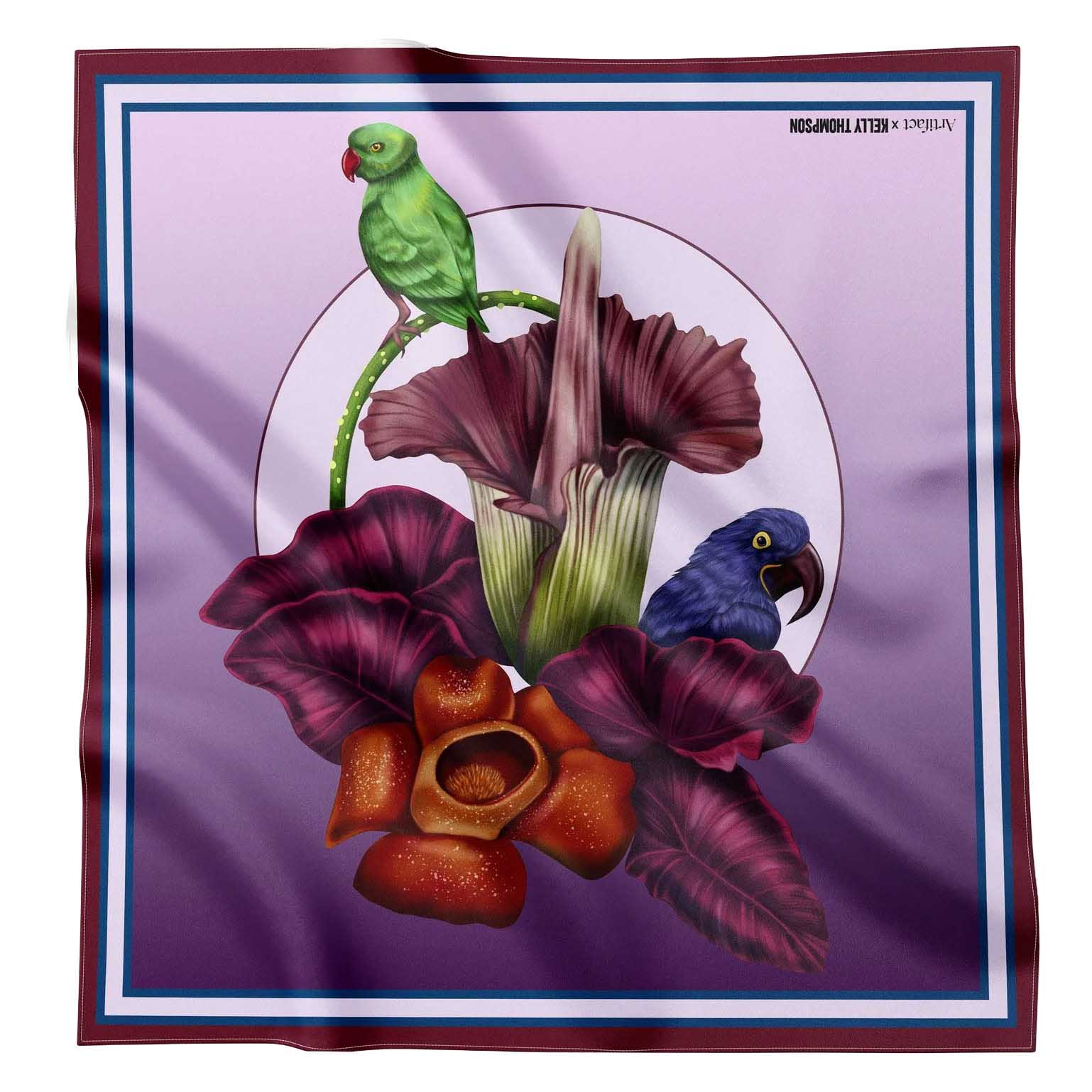 Artifact x Kelly Thompson Plume Plum Square Silk Scarf